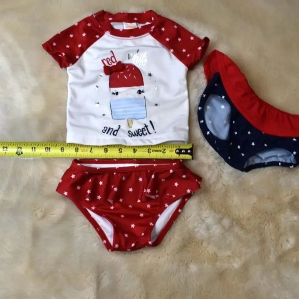Gymboree Patriotic Bathing Suit Red white and blue 3 Piece Set -Size 6-12 Months